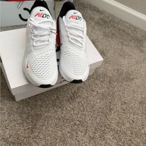 Nike White and Red Air 270 Athletic Sneakers